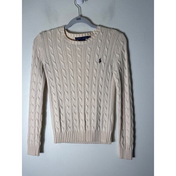 Ralph Lauren Off White Long Sleeve Knit Cotton Sweater Sz XS - Picture 1 of 2